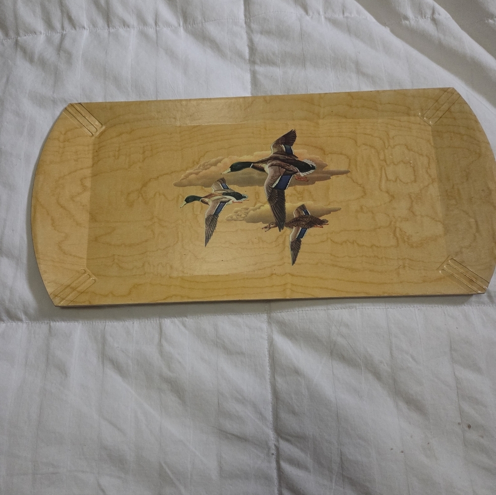 Vtg 1950s Set of 4 Hasko Haskelite Wooden Lap Trays / Ducks Lithograph Design